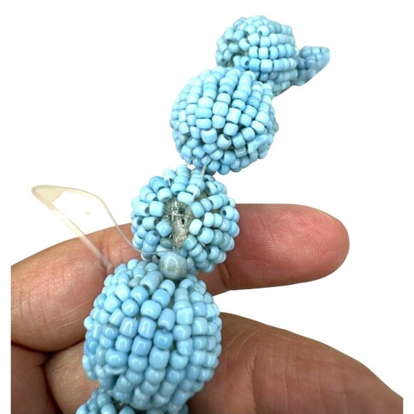 Vintage Light Blue Beaded Statement Necklace With Ball Design - Picture 3 of 4